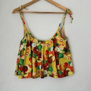 Kortni‎ Jeane womens yellow fruit print flower tie strap bikini swim top size Sm